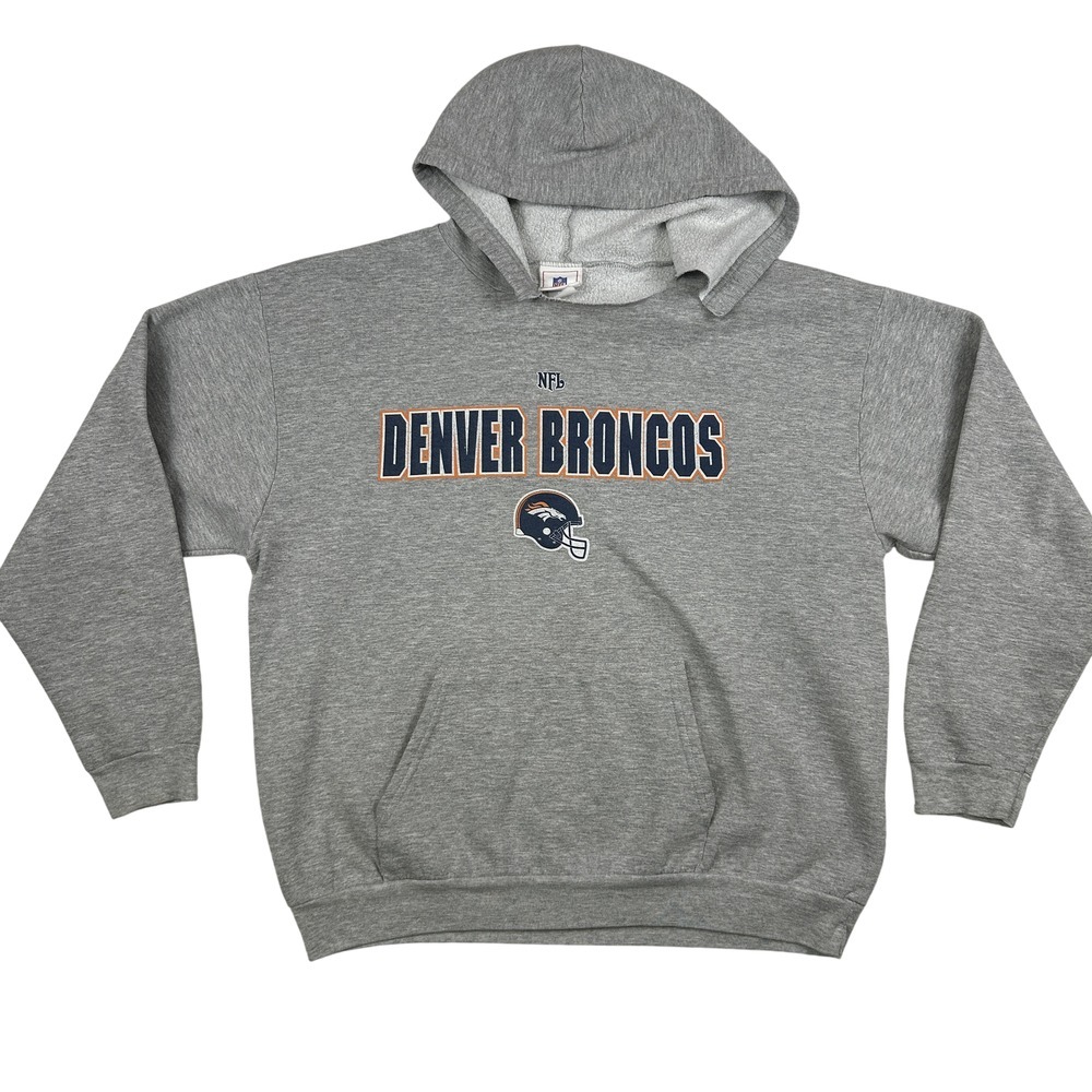 Vintage Denver Broncos Hoodie Mens Large NFL Gray Pullover Sweatshirt 90s Retro‎